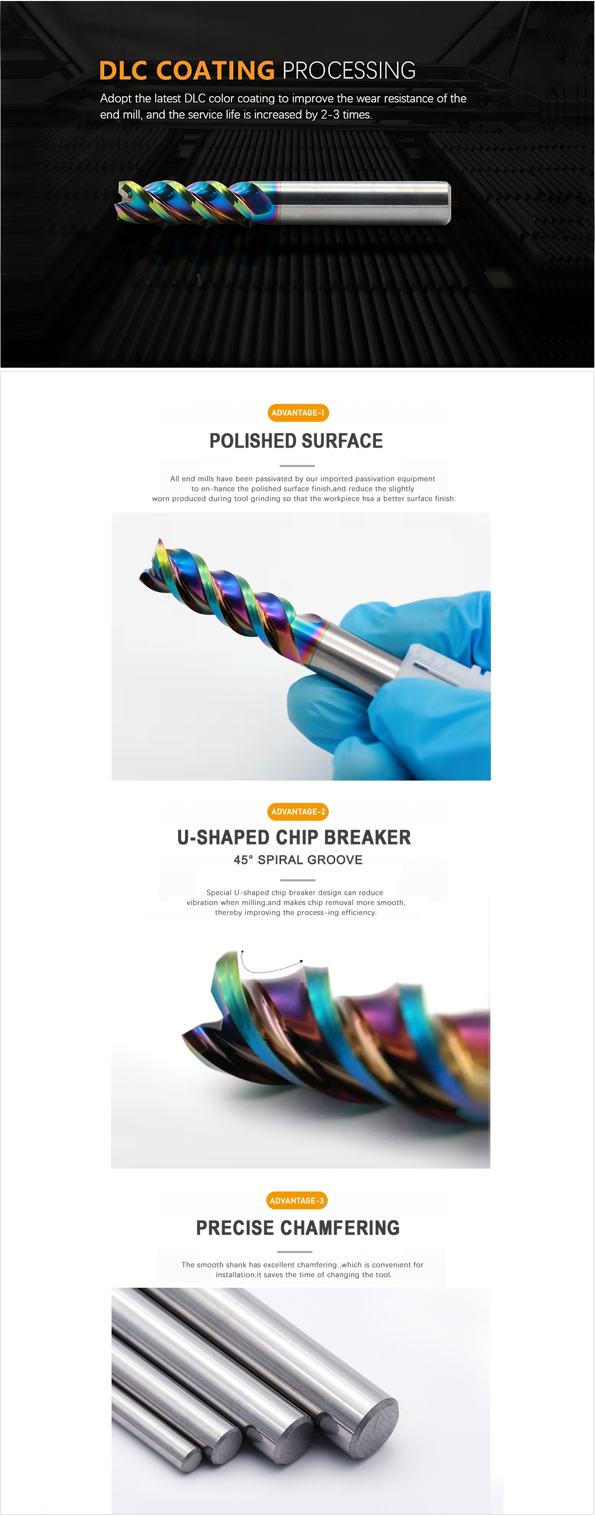 End mills for aluminum processing with DLC coating